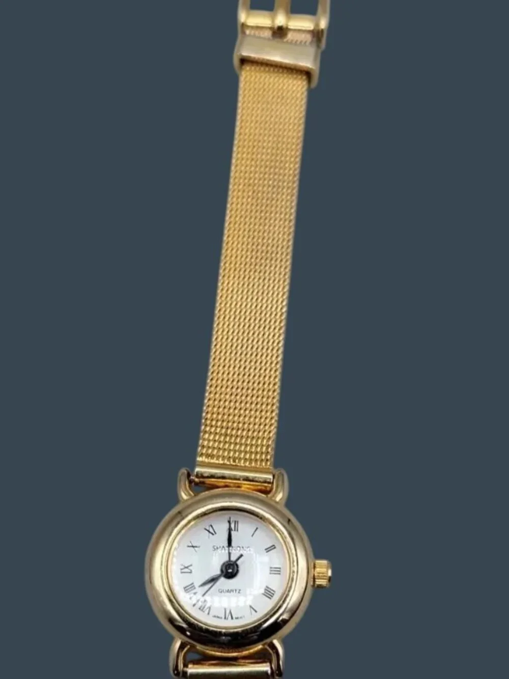 Vintage Shannons Ladies Watch Gold Tone Mesh Band Polished Case 20.5mm 7